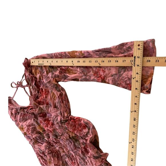 Mossimo Floral Ruffle Romper Boho Wrap Shorts Lace-Up Women's XS Bell Sleeve - Picture 5 of 12